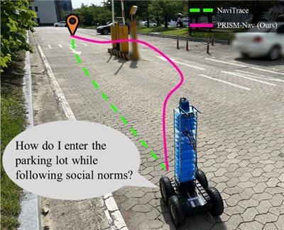 Robot tự hành của nhóm nghiên cứu ETRI-KAIST thể hiện khả năng điều hướng theo ngữ cảnh. (Ảnh: dongascience.com)